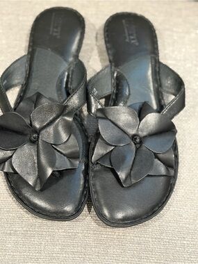 Born Black Leather Floral Slide Sandals